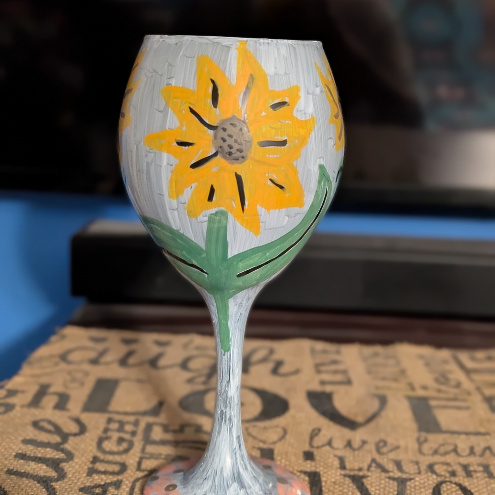 Hand-Painted Floral Wine Glass